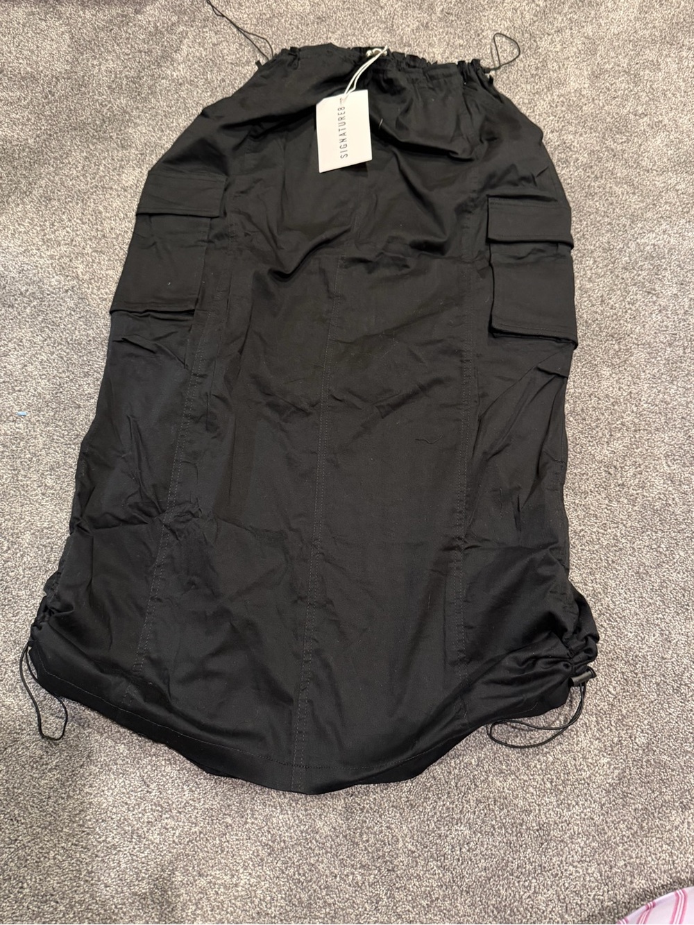 Signature8 Black Cargo Drawstring Midi Skirt NWT